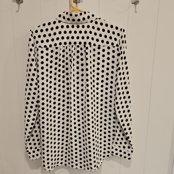 Ann Taylor Black and White Polka Dot V-Neck Blouse - Picture 5 of 7